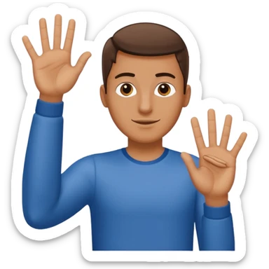 A guy with one of his arm is and the other down with 6 on his left hand and 7 on his right hand sticker