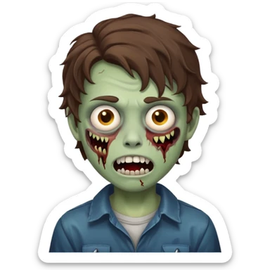 a boy with wavy hair, a zombie-shaped mouth piercing hum sticker