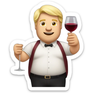 Fat blond man with a glass of red wine in his hand dan un like a drunk sticker