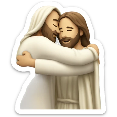 man and woman couple hug jesus behind sticker