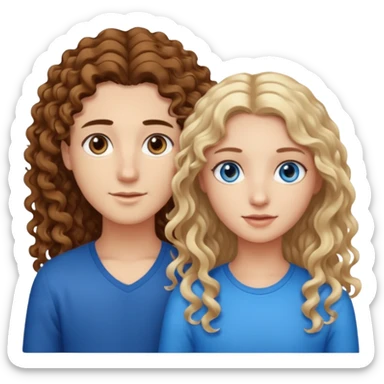 Friends, one has brown eyes, long curly brown hair, the other one has straight blond hair and blue eyes sticker