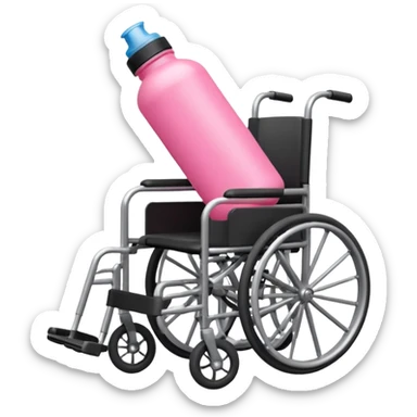 Pink water bottle sitting on a wheelchair with cars in the background  sticker