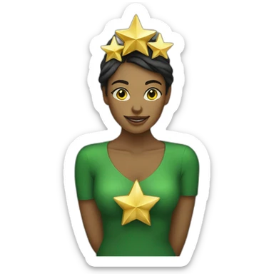 Green women holding three gold stars above head sticker