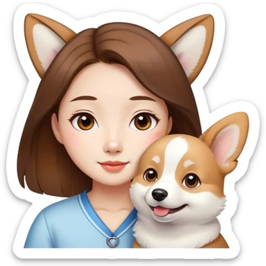 A Chinese Brown hair girl with white corgi sticker
