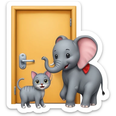 A cat and an elephant door dashing together  sticker