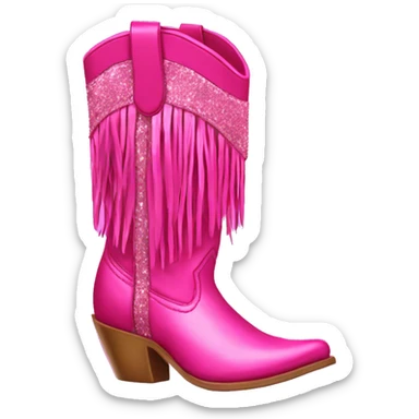 Realistic hot pink fashion cowgirl boots with sparly shiny glitter fringe on them. sticker