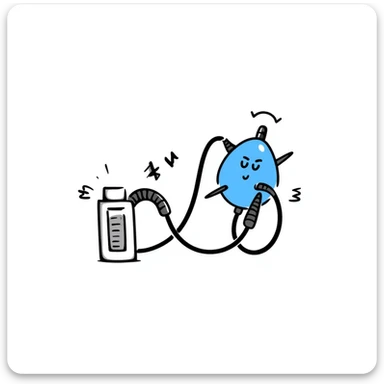 Hand-drawn blue breathing mask with tubes for measuring oxygen, standalone VO2 max testing equipment sticker