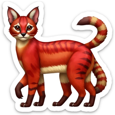 Vibrant-colored red-furred colorful painted marked patterned Asian glorious divine exotic cute cool beautiful shiny beautiful fantasy-caracal-civet-genet-sergal-vernid-Cacomistle-oncilla-animal-Fakémon-hybrid-fursona (full body) sticker