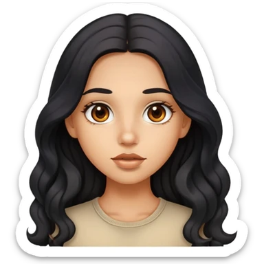 Light tanned girl with bug brown eyes, tick lips and long wavy black hair sticker