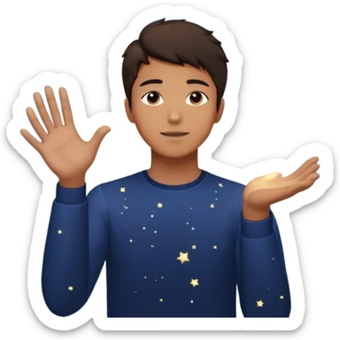 A young man stands in a vast, starry universe, surrounded by floating particles of light. Each particle represents a choice, a moment, a memory—his personal universe. He reaches out, touching one, knowing that everything he does stays in this space forever. universe around him sticker