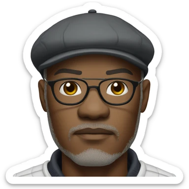 bald samuel l jackson serious wearing shirt and backwards Kangol sticker