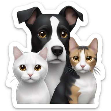 Chien noir et blanc avec chat gris sticker