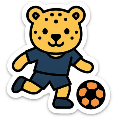 color outline icon of a leopard wearing a navy soccer uniform sticker