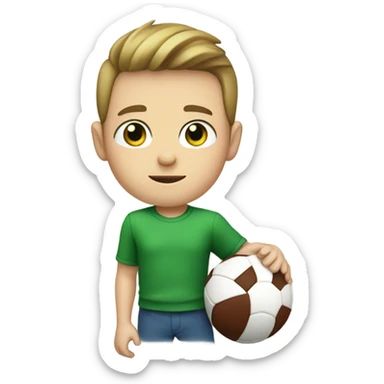 white boy with blue eyes, wearing a green and yellow shirt holding a football. from the chest up sticker