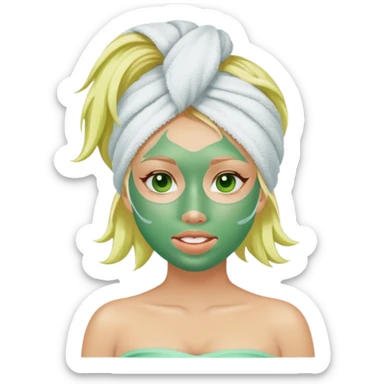 green face mask on a blond girl in towel  sticker