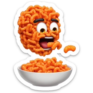 All of Ramen noodles with hot Cheetos in it with a guy eating them and burning his mouth sticker