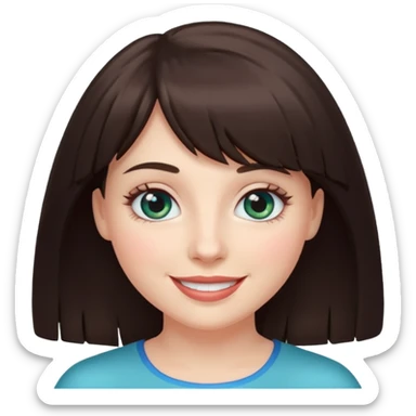 Simple White smiling women with a dark brown fringe and blue greenish eyes sticker