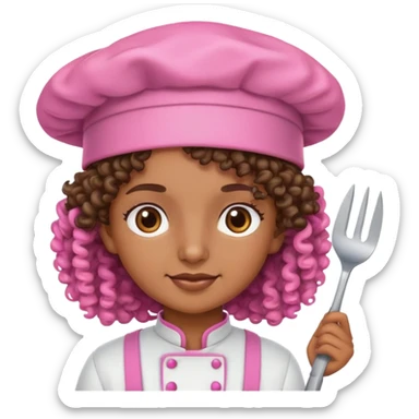 Cocinera morena con rizos y gorra rosada  sticker