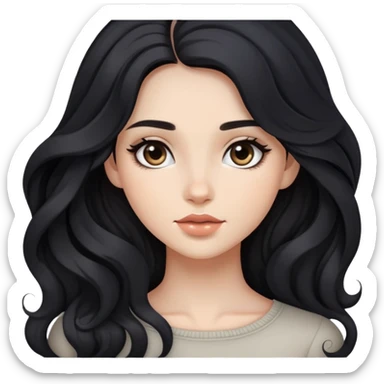 girl with wavy black long hair and subtle makeup sticker