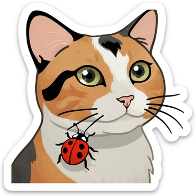Calico cat with ladybug  sticker