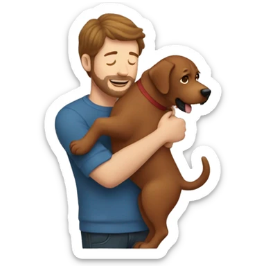 Red Labrador giving brown haired man a hug sticker