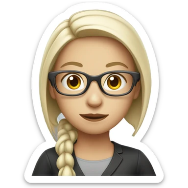 a female assistant in front of laptop, focused. White Skin, Glasses sticker