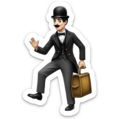 Charlie chaplin qui appelle un taxi la main lève sticker