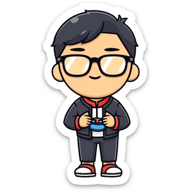 Casual Asian male character with glasses and stylish outfit sticker