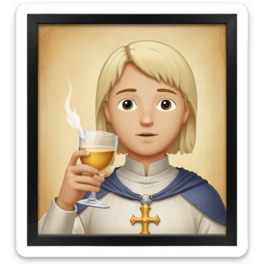 Jeanne d’arc dans un biberon et un homme grand un rase cheveux blond le boit sticker