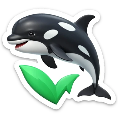 3d Cartoon orca with a green checkmark next to it sticker