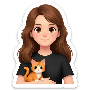 british Baby cat orange with girl long brown hair And black shirt sticker
