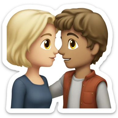 brunette boy and a blonde girl kissing eachother while holding hands sticker