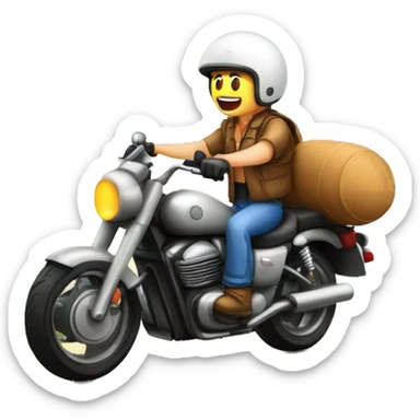 hombre musculoso viajando por carretera en una moto con paisajes lindos de fondo sticker
