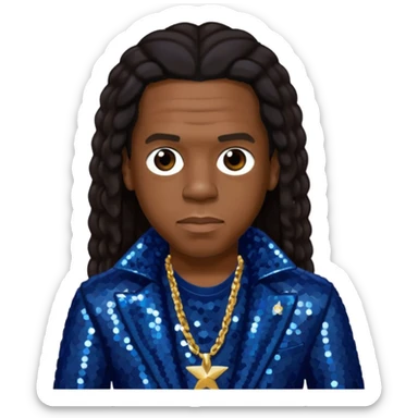 Jay-Z with long dark brown hair, dark blue sequin outfit sticker