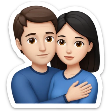 white man with brown hair and white woman with black hair, in love sticker