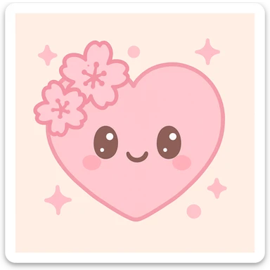 heart with sakura flowers and pink shimmer, kawaii style sticker
