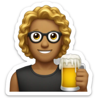 PERSONA DE LENTES Y PELO NEGRO SOSTENIENDO CERVEZA EN LA MANO sticker