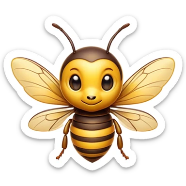 Cinematic Cute Hornet Portrait Emoji, Head tilted playfully and inquisitively, featuring a compact, delicately striped body with adorable, round eyes and subtly detailed wings, Simplified yet irresistibly adorable features, highly detailed, glowing with a warm, inviting glow, high shine, affectionate and lively, stylized with a touch of whimsical insect charm, soft glowing outline, capturing the essence of a mischievous yet endearing hornet that seems as if it could buzz out of the screen into your arms! sticker