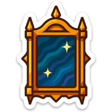 Edit the image of a magical atmospheric mirror in Harry Potter style. Change the frame shape to have protrusions of different forms. Add sharp shadows and highlights without smooth transitions. Maintain the Color Filled style with a transparent background. sticker