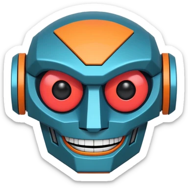 evil robot. Only its head. Very low details, just lines and colors, no need to draw in detail. Like an icon. Make it smile sticker