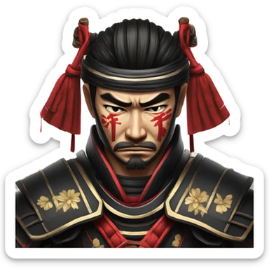 sad shogun samurai in black and red colors armor is crying coz he lost in poker  sticker