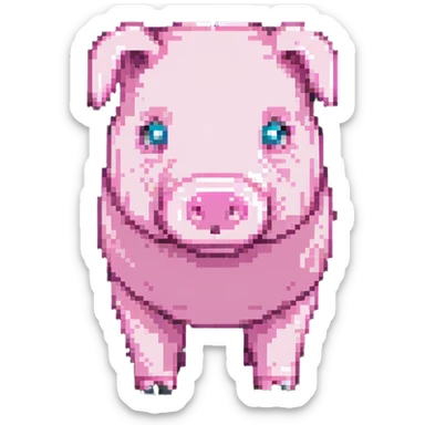 Minecraft pig, full body, pink blocky animal with square head sticker