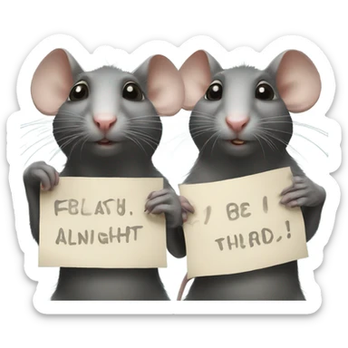 Two rats hold a poster with the inscription "ALINGHT" sticker