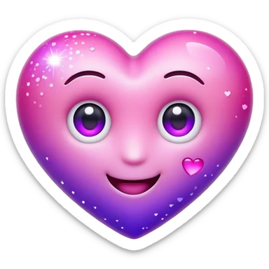 3D emoji of a heart with eyes, glowing purple-pink gradient, floating with sparkles, cute sticker