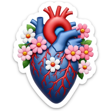 Dark Blue anatomical heart with flowers sticker