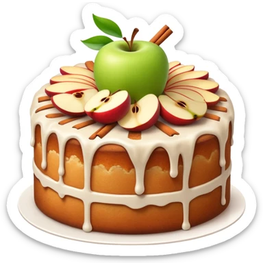 cinematic-realistic-apfelkuchen-dessert-emoji,-depicted-as-a-classic-apple-cake-bursting-with-cinnamon-and-apples-rendered-with-soft-textures-and-warm,-inviting-lighting. sticker