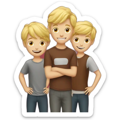 Three blonde boys with beef jerky sticker