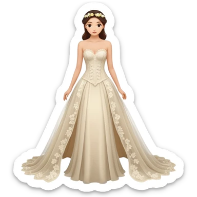 A romantic strapless A-line wedding gown with a sheer lace corset bodice and flowing floral applique skirt. sticker