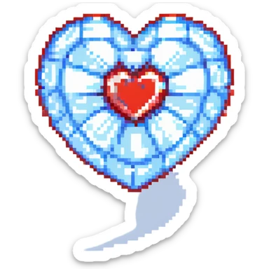 A transparent hologram of a red 3D heart with a bright blue star inside sticker