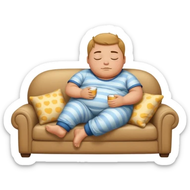 a lazy fat boy sleeping on a sofa sticker